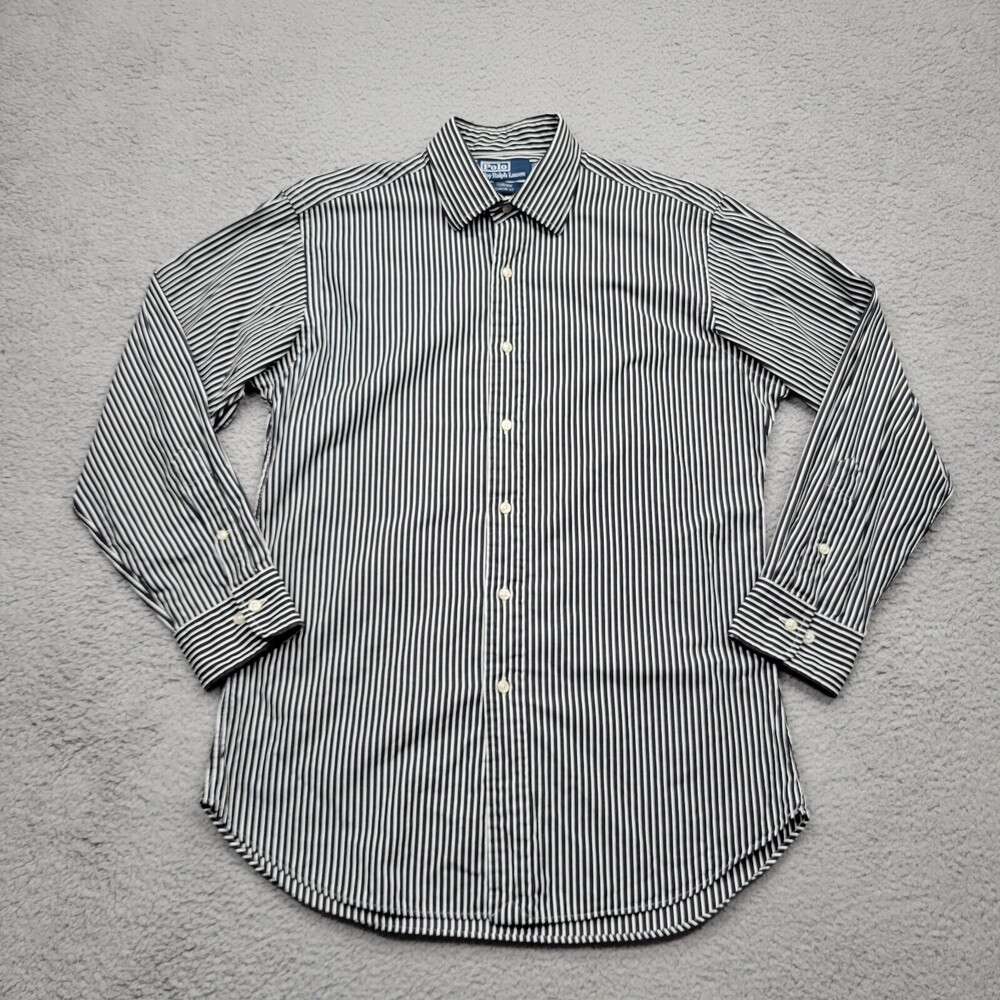 Polo Ralph Lauren Shirt Mens 16 32/33 Black White Striped Curham Button Up